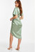 Satin Ruched Wrap Midi Dress