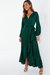 Satin Wrap Long Sleeve Frill Maxi Dress - Green