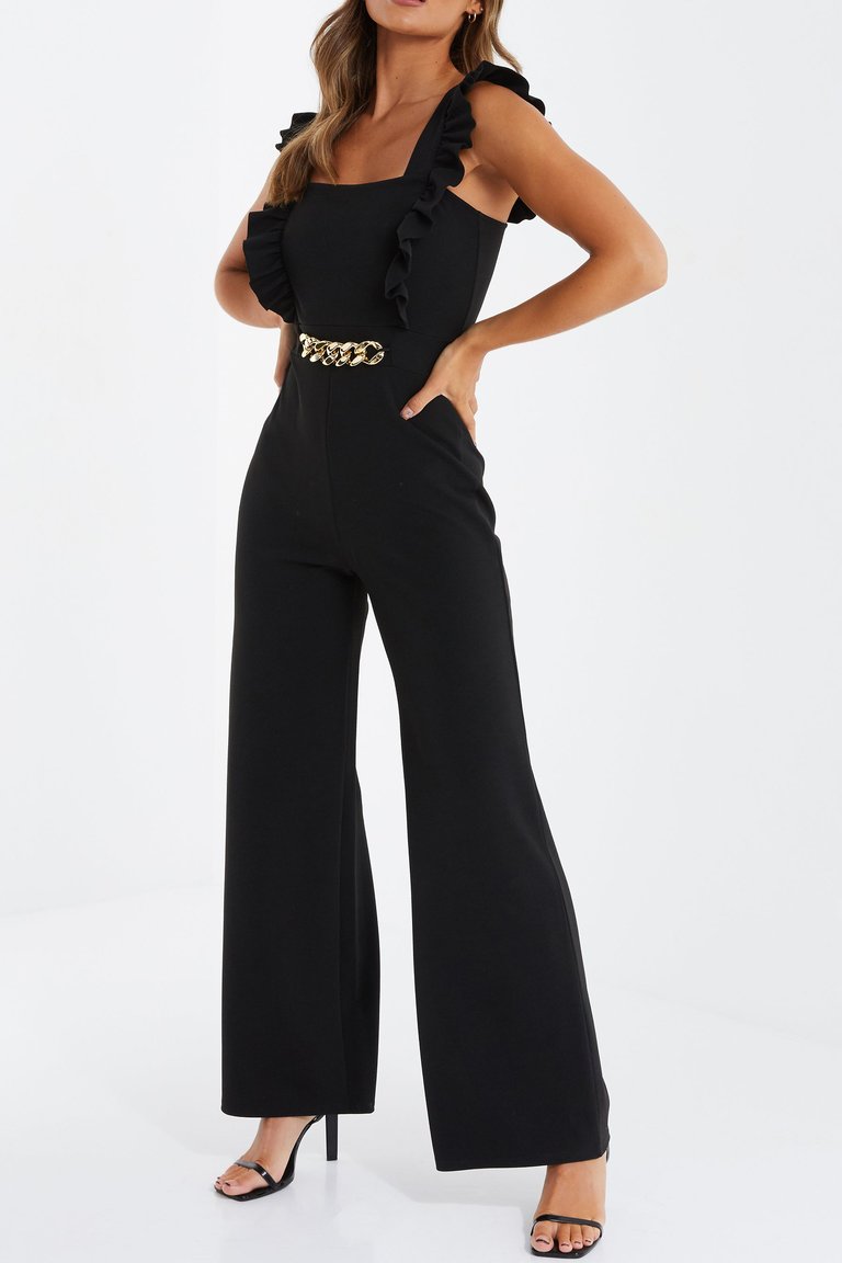 Scuba Crepe Chain front Frill Jumpsuit