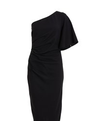 Scuba Crepe One Shoulder Midi Dress - Black
