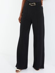 Scuba Crepe Pant With Gold Buckle - Black