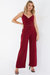 Scuba Crepe V Neck Belted Palazzo Jumpsuit - Red - Red