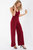 Scuba Crepe V Neck Belted Palazzo Jumpsuit - Red