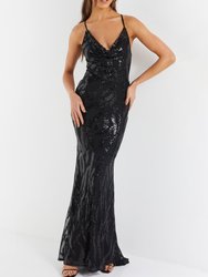 Sequin Cross Back Evening Dress