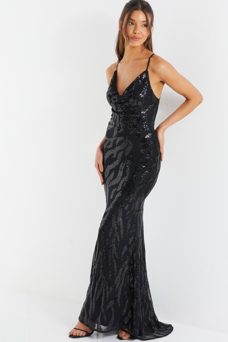 Sequin Cross Back Evening Dress