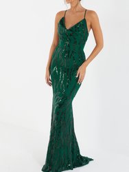 Sequin Cross Back Evening Dress