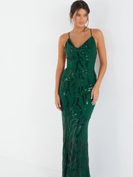 Sequin Cross Back Evening Dress