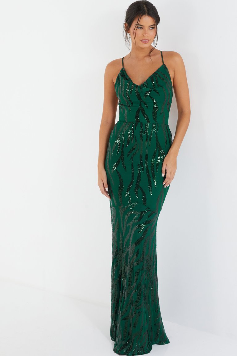 Sequin Cross Back Evening Dress