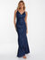 Sequin V Neck Strap Fishtail Maxi Dress - Blue