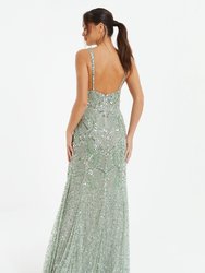 Sequin V-Neck Strappy Evening Dress