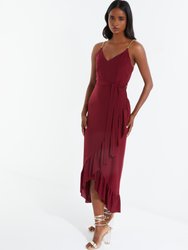 Slinky Chain Strap Wrap Dress - Red - Red