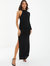 Slinky One-Sleeve Maxi Dress - Black