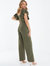 Square Neck Frill Palazzo Jumpsuit - Green