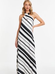 Stripe Halter Neck Maxi Dress - White