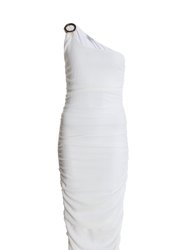 Textured Buckle Detail One-Shoulder Midi Dress