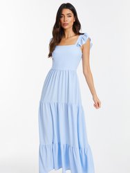 Textured Jersey Tiered Maxi Dress - Blue