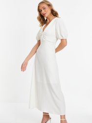 Textured Woven Knot Front Midaxi Dress