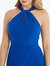 Tie Neck Keyhole Detail Maxi Dress - Blue