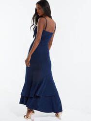 Tie Strap Midi Dress With Asymmetric Hem