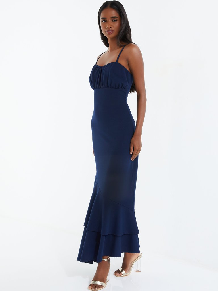 Tie Strap Midi Dress With Asymmetric Hem