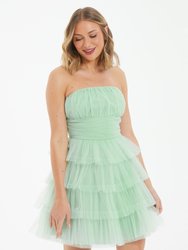 Tulle Tiered Mini Dress - Sage