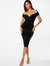 Velvet Bardot Midi Dress - Black