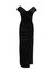 Velvet Bardot Ruched Maxi Dress - Black