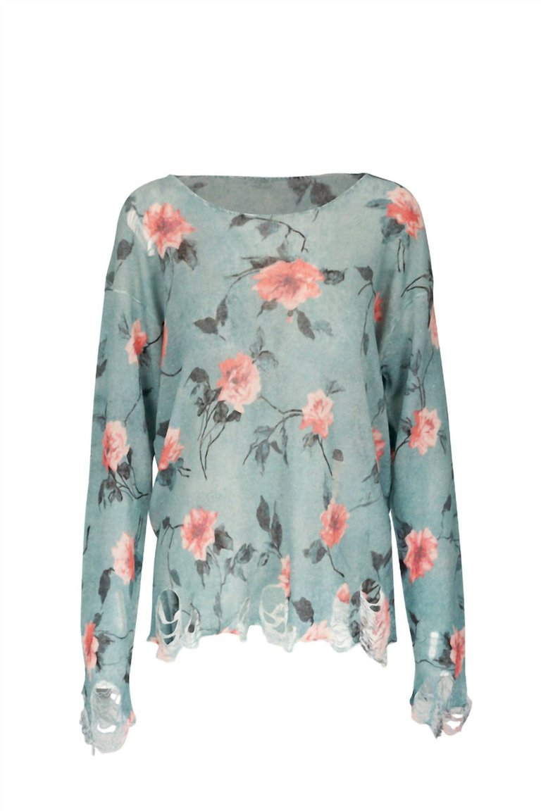 Distressed Oversized Sweater In Floral - Floral