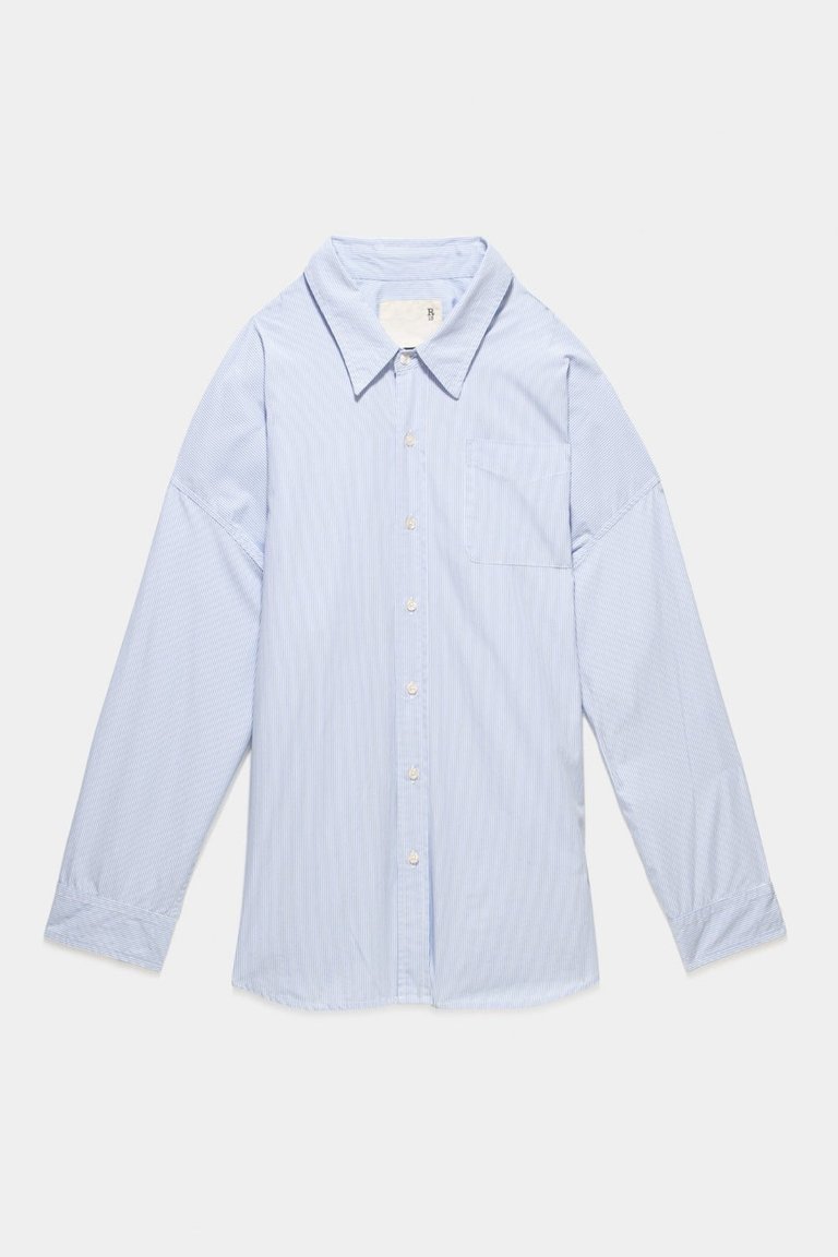 Drop Neck Oxford Shirt - Blue-White