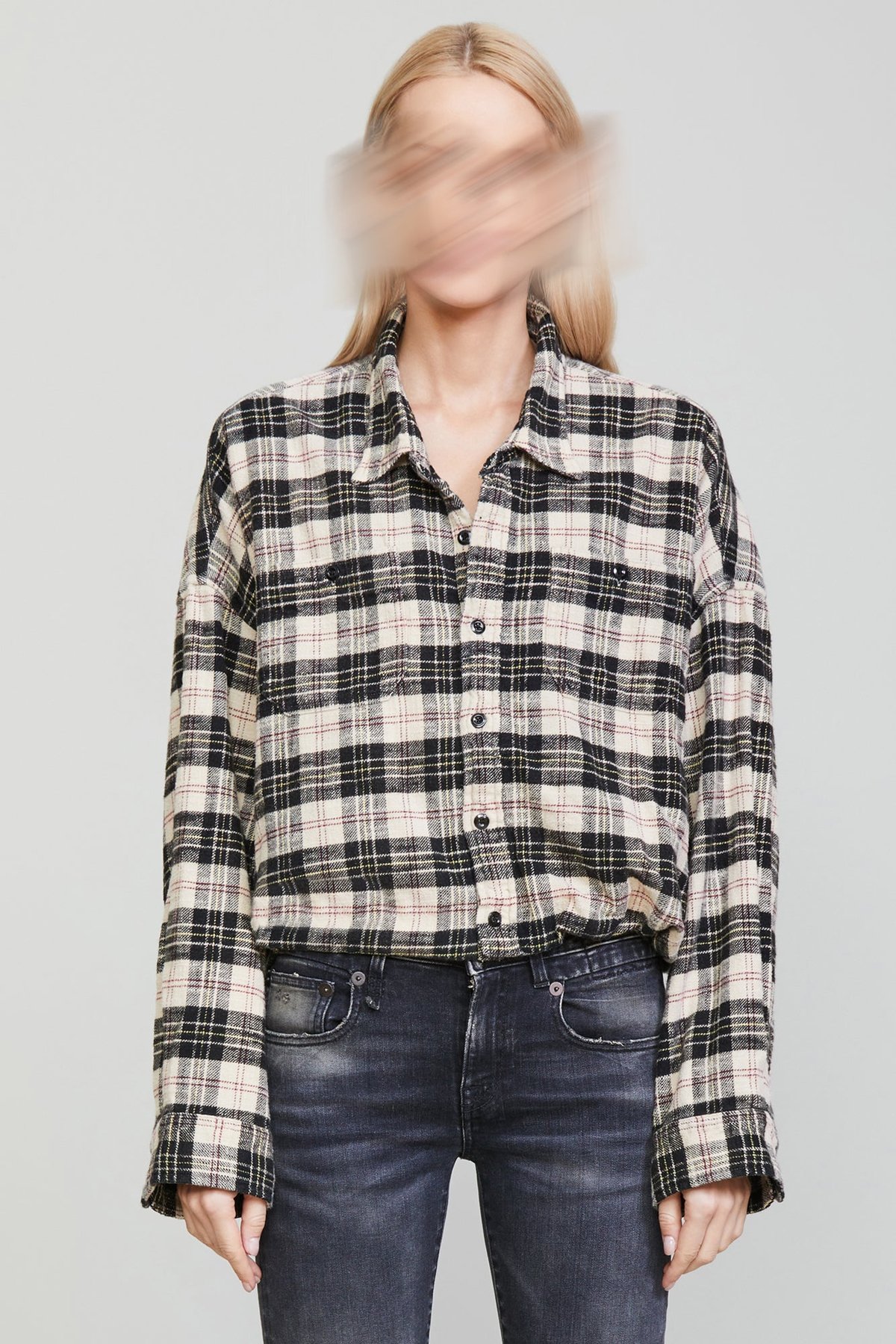 R13 Black Beige Plaid Gathered Hem Workshirt Verishop