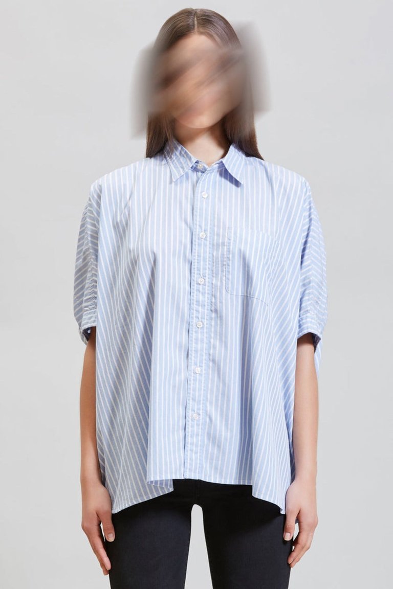 Oversized Boxy Button Up Shirt - Light Blue Wide Stripe