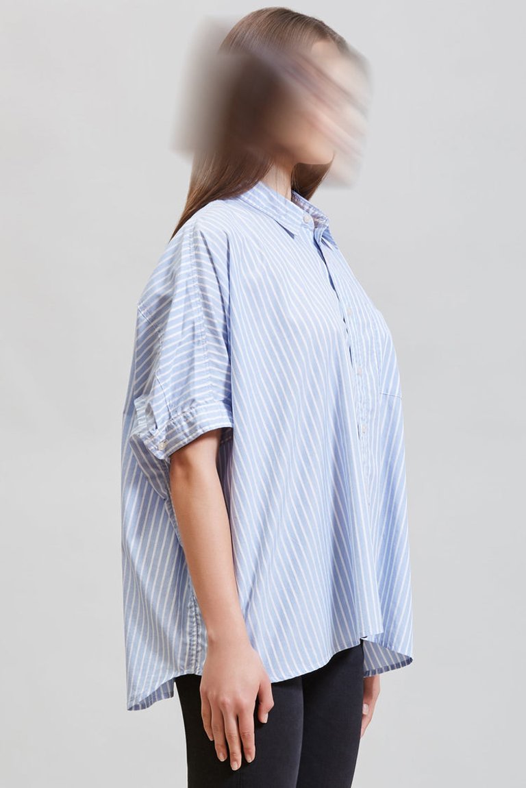 R13 Light Blue Wide Stripe Oversized Boxy Button Up Shirt Verishop