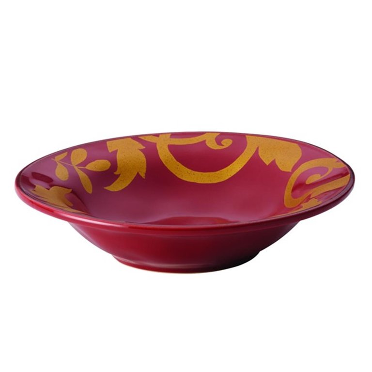 52796 Dinnerware Gold Scroll 10 in. Round Serving Bowl - Cranberry Red
