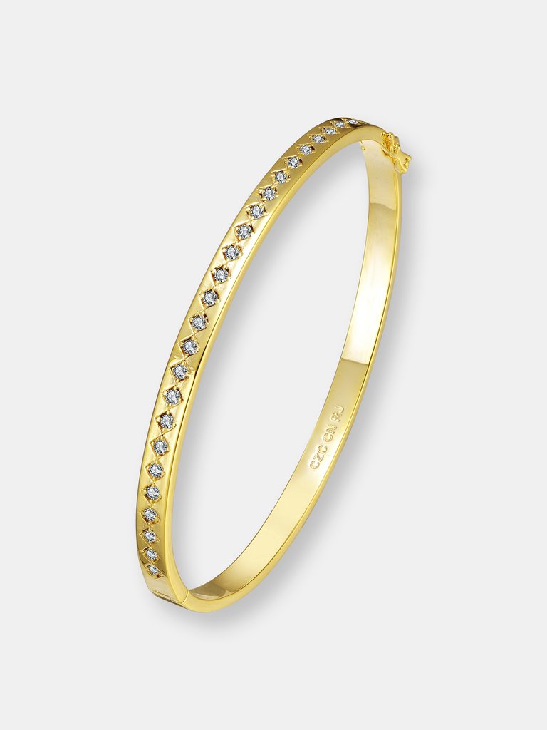 14k Gold Colored Cubic Zirconia Bangle Bracelet - Gold