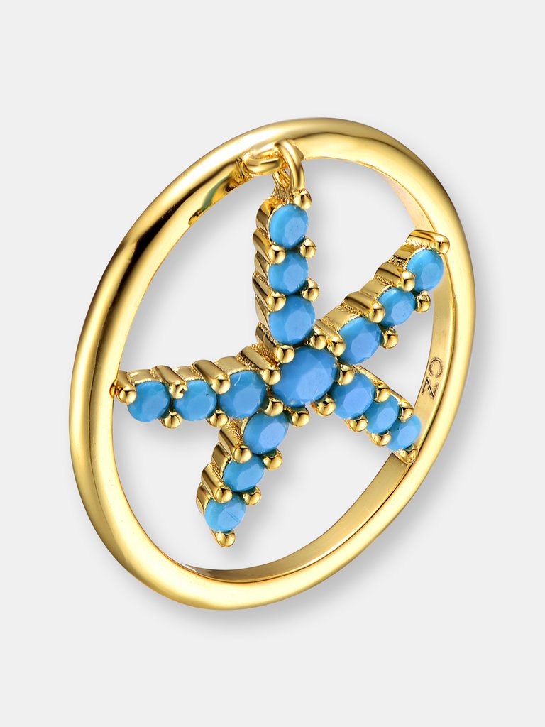 14k Gold Plated And Blue Topaz Cubic Zirconia ModernRing - Blue