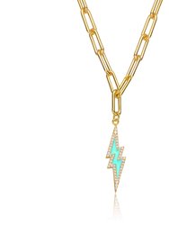 14K Gold Plated Cubic Blue Zirconia Charm Necklace - Gold/Blue