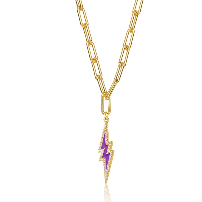 14K Gold Plated Cubic Purple Zirconia Charm Necklace