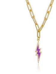14K Gold Plated Cubic Purple Zirconia Charm Necklace - Gold