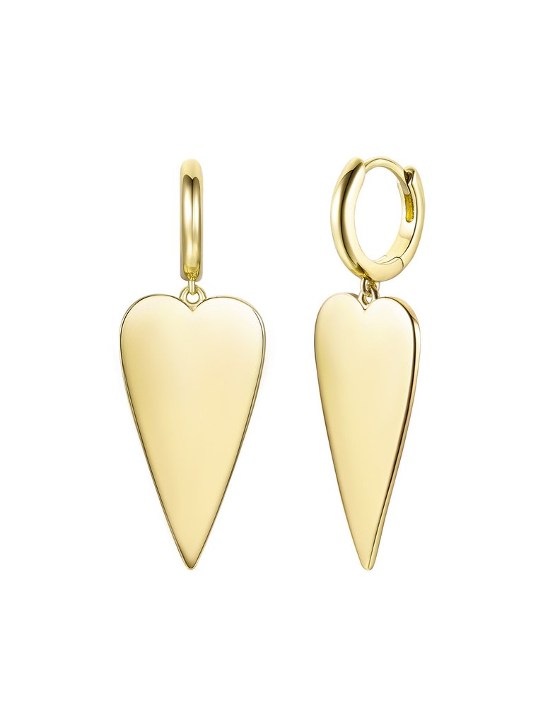 14k Gold Plated Elongated Heart Charm Dangle Mini Hoop Earrings - Gold