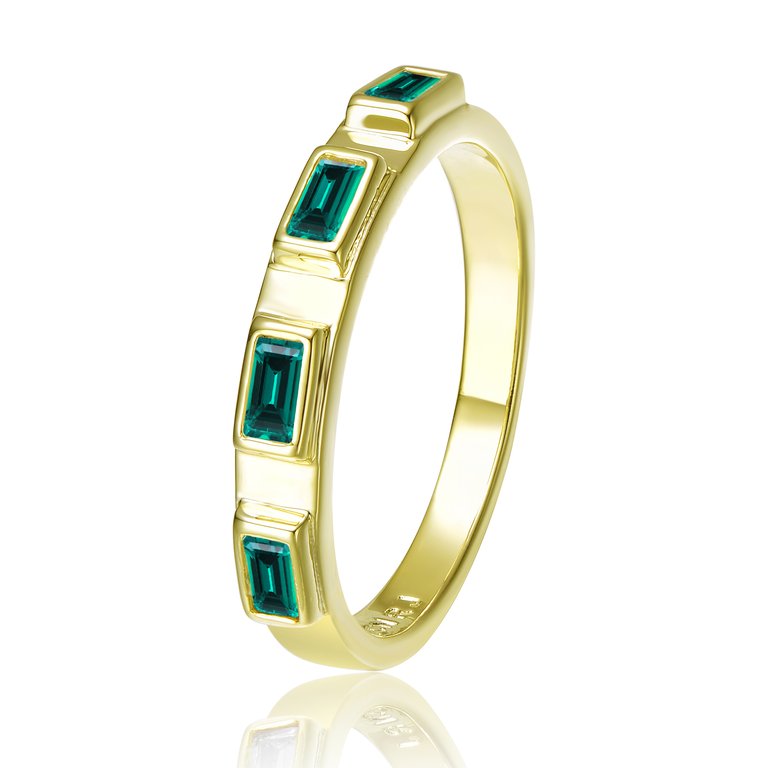 14K Gold Plated Emerald Cubic Zirconia Band Ring - Gold/Green