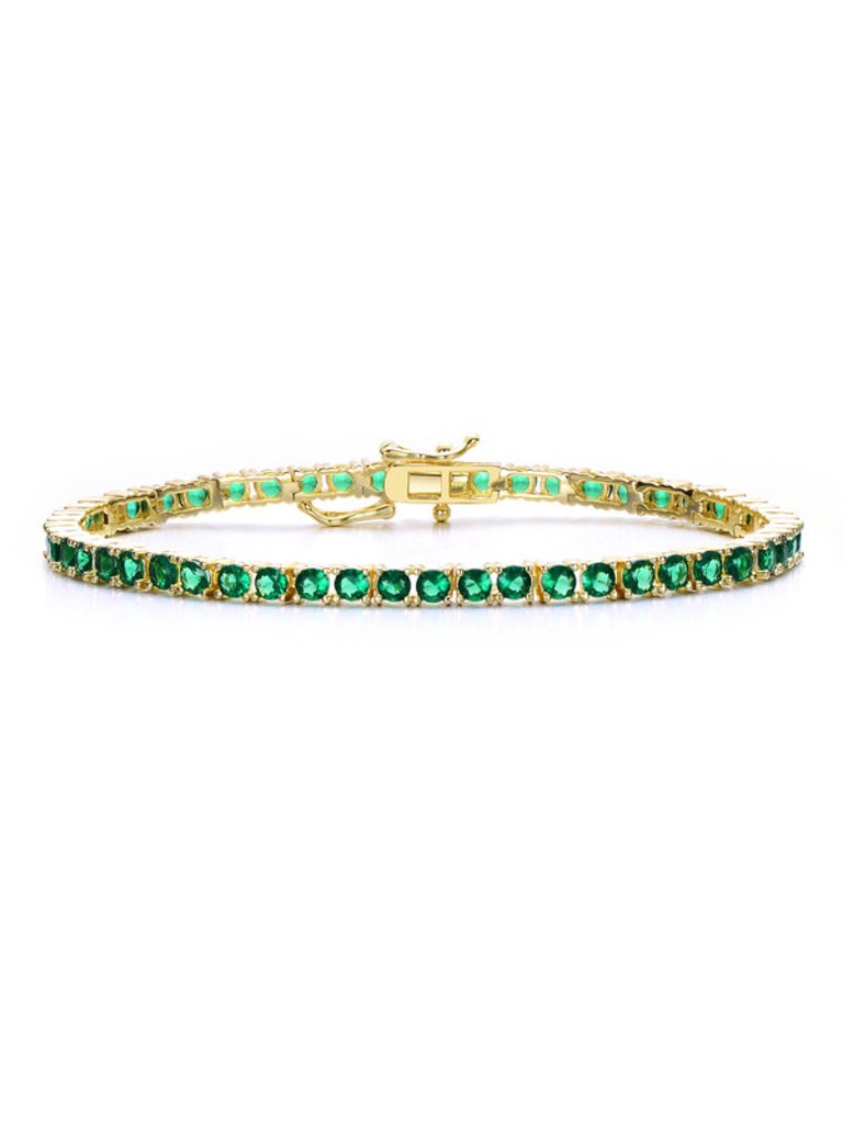 14k Gold Plated With Colored 3mm Cubic Zirconia Tennis Bracelet - Emerald Green