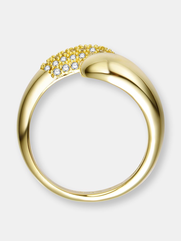 14k Gold Plated With Cubic Zirconia Bypass Ring