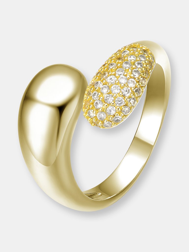 14k Gold Plated With Cubic Zirconia Bypass Ring - Gold
