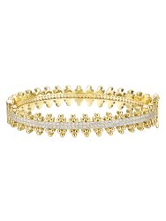 14k Gold Plated With Diamond Cubic Zirconia Beaded Cluster Link Tennis Bracelet - Gold