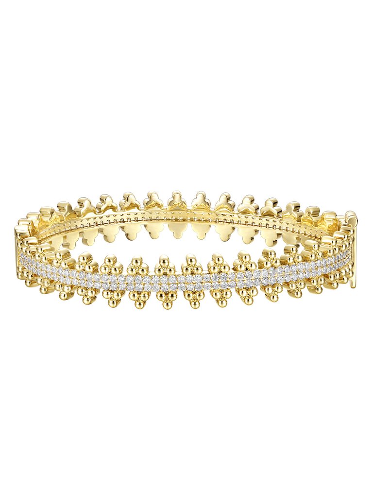 14k Gold Plated With Diamond Cubic Zirconia Beaded Cluster Link Tennis Bracelet - Gold