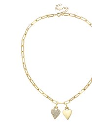 14k Gold Plated With Diamond Cubic Zirconia Double Heart Cable Chain Necklace - Gold