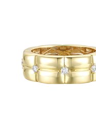 14k Gold Plated With Diamond Cubic Zirconia Double Weave Band Ring