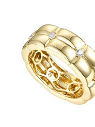 14k Gold Plated With Diamond Cubic Zirconia Double Weave Band Ring - Gold