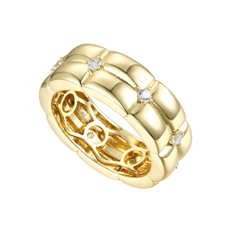 14k Gold Plated With Diamond Cubic Zirconia Double Weave Band Ring - Gold