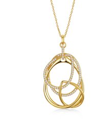 14k Gold Plated With Diamond Cubic Zirconia Free Form Love Knot Pendant Necklace - Gold